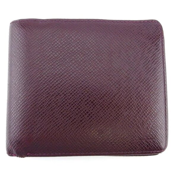 Louis Vuitton bi-fold wallet Taiga Bordeaux Taiga Leather Authentic used E1620 - Picture 1 of 8